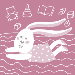 Art with a rabbit for decorating a children's holiday - postcards, stickers, merch, cards. digital art