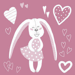 Obraz na płótnie Canvas Art with a rabbit for decorating a children's holiday - postcards, stickers, merch, cards. digital art