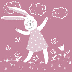 Art with a rabbit for decorating a children's holiday - postcards, stickers, merch, cards. digital art