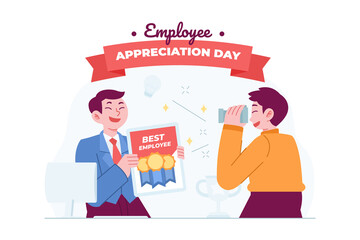 HR Employee concept vector Illustration idea for landing page template, rewarding with bonus for good result, motivation and inspirational appreciation, success award. Hand drawn Flat Style