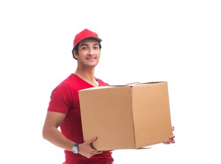 The young male courier with box