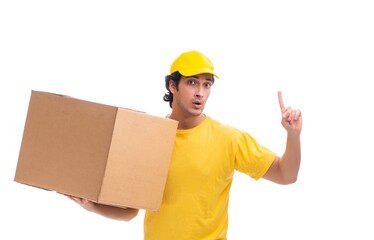 The young male courier with box