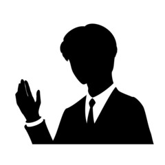 Upper body silhouette of a young businessman talking.