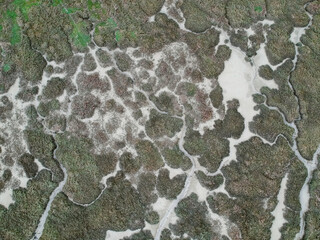 Bord de mer vue du ciel en normandie pendant la marée basse. 