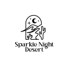 outline desert and cactus logo. Bohemian logo. Vector illustration