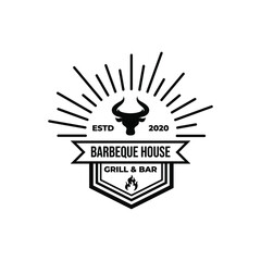 barbeque house logo. Grill and bar badge logo. Silhouette bull or cow head