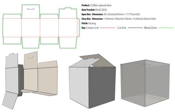 Coffee capsule box packaging design template gluing die cut - vector