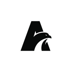 letter A eagle logo design. Letter A initials. Eagle head silhouette negative space