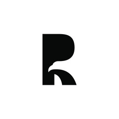 letter R eagle logo design. Letter R initials. Eagle head silhouette negative space