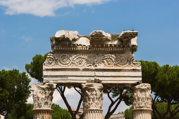 Ruins of corinthian columns at the Roman Forum, Rome, Italy