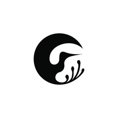 Flying Phoenix Moon logo. Flying phoenix silhouette logo design and crescent moon