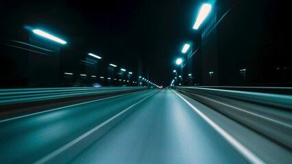 Motion Timelapse of The Night Rush Drive In A Big City. Speedy Car Driving The Highway With Lights and Traffic. Hyperlapse Road Trip Travel Concept Sort of Dashcam POV