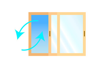 換気のコンセプト。窓を開けて換気をしているイラスト。感染症対策。