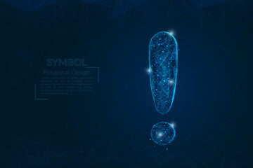 Abstract isolated blue image of a exclamation mark. Polygonal illustration looks like stars in the blask night sky in spase or flying glass shards. Digital design for website, web, internet. © Katsiaryna