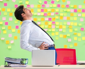 Man in the office with many conflicting priorities doing exercis