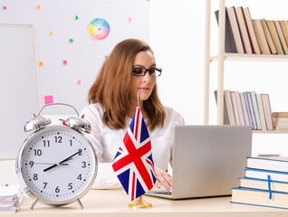 The female english language teacher in time management concept