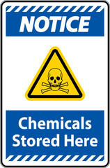 Notice Chemicals Stored Here Sign On White Background