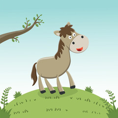 Vector illustration of flat cartoon bay horse isolated on white background, Creative vector childish background for fabric textile, nursery wallpaper, brochure. and other decoration.