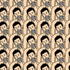 seamless pattern of cute man cartoon