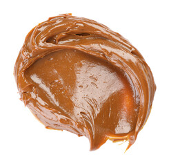 Smear of boiled condensed milk isolated on white, top view