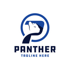 panther animal illustration logo with letter P