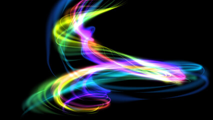 Beautiful abstract cosmic light rays background. Cosmic Magic neon mystical sparks, shine streaks. Glow wave wind lines effect. Futuristic smoke wave power energy glare splash