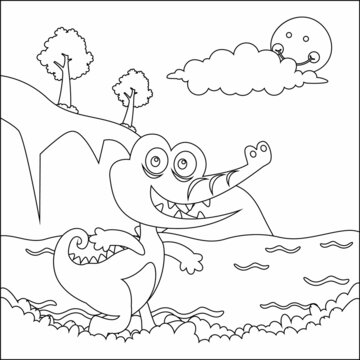 Crocodile Coloring Pages With Line Art Design Hand Drawing Sketch Vector illustration For Adult And Kids Coloring Book