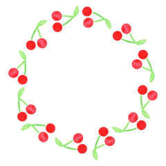 Cherry wreath. Seamless pattern. Watercolor illustration. Isolated on a white background.For design.
