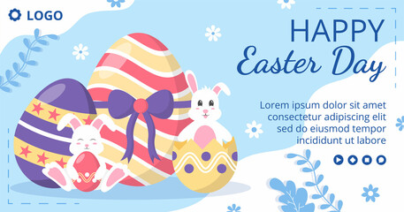 Happy Easter Day Post Template Flat Illustration Editable of Square Background Suitable for Social Media, Greeting Card or Web Ads