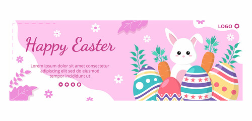 Happy Easter Day Cover Template Flat Illustration Editable of Square Background Suitable for Social Media, Greeting Card or Web Ads