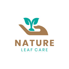 hand icon leaf care logo with plant design concept for biology, medic, herbal, spring natural logo design