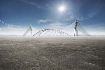 Modern architecture with asphalt road