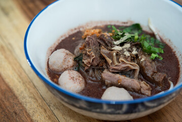 Braised beef clear noodle with meat ball soup stew