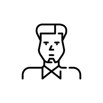 Young man with small goatee beard and trendy haircut, wearing a shirt. Pixel perfect, editable stroke avatar icon