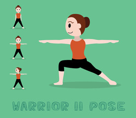 Yoga Tutorial Warrior II Pose Cute Cartoon Vector Illustration