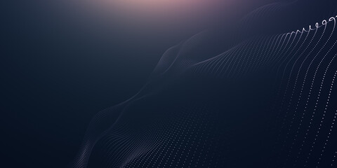 Particles wave background. Abstract dynamic mesh. Big data technology, landing page