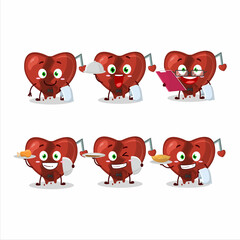 happy broken heart love waiter cartoon character holding a plate