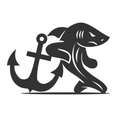 Shark and Anchor heraldic Icon Illustration Brand Identity