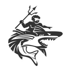 Poseidon Shark Icon Illustration Brand Identity © alluranet