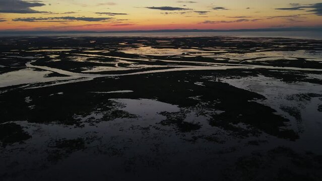 sunset over the mouth of the Selenga River overlooking Lake Baikal