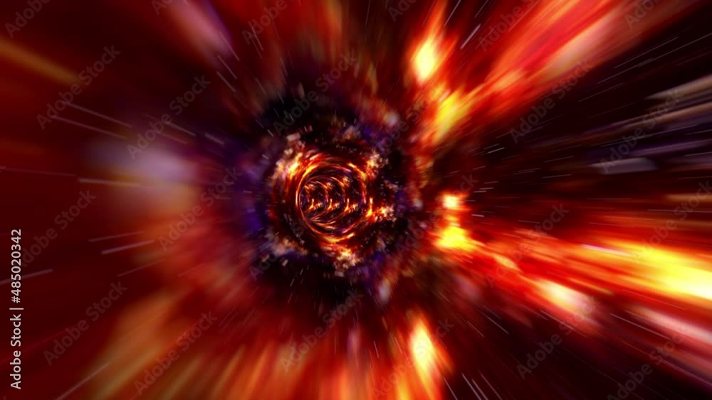 Wall mural seamless loop multicolored hyperspace warp speed space flight through space time wormhole tunnel. ab