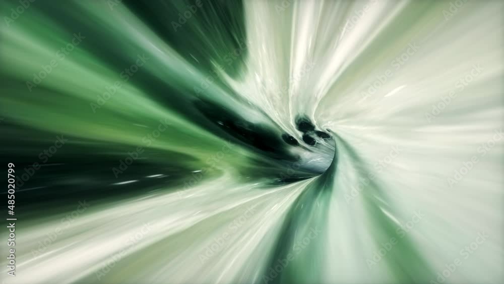 Wall mural abstract dark green alien hyperspace warp tunnel through time and space animation. 4k 3d loop sci-fi