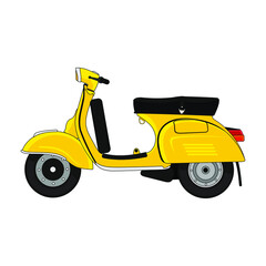 Yellow vintage scooter in transparent background