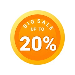 Big sale up to 20% off all sale styles in stores and online, Special offer sale 20 percent discount 3D number tag voucher vector illustration. season label summer sale coupon promo banner holiday