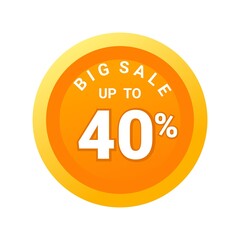 Big sale up to 40% off all sale styles in stores and online, Special offer sale 40percent discount 3D number tag voucher vector illustration. season label summer sale coupon promo banner holiday