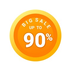 Big sale up to 90% off all sale styles in stores and online, Special offer sale 90percent discount 3D number tag voucher vector illustration. season label summer sale coupon promo banner holiday