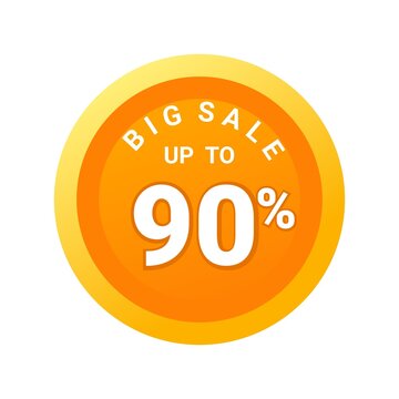 Big sale up to 90% off all sale styles in stores and online, Special offer sale 90percent discount 3D number tag voucher vector illustration. season label summer sale coupon promo banner holiday