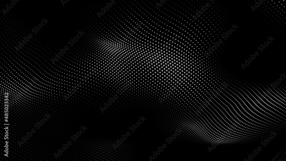 Wall mural dot white black wave technology texture background. abstract big data digital concept. 3d rendering.