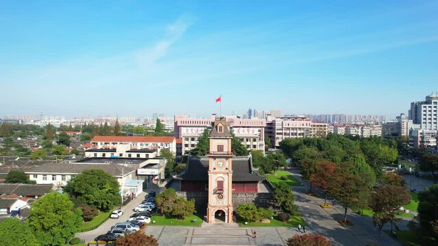 Urban environment of Nantong bell tower in Jiangsu Province