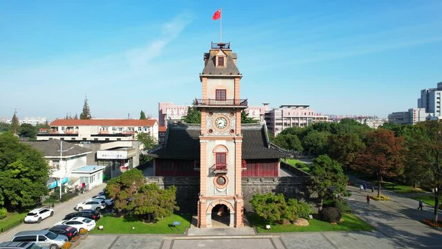 Urban environment of Nantong bell tower in Jiangsu Province